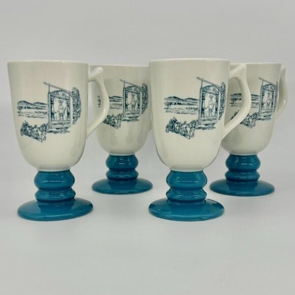 Hall China Other - Vintage Hall China 1963 Blue Base Footed Souvenir Coffee Mug Set of 4 NH Pharma.